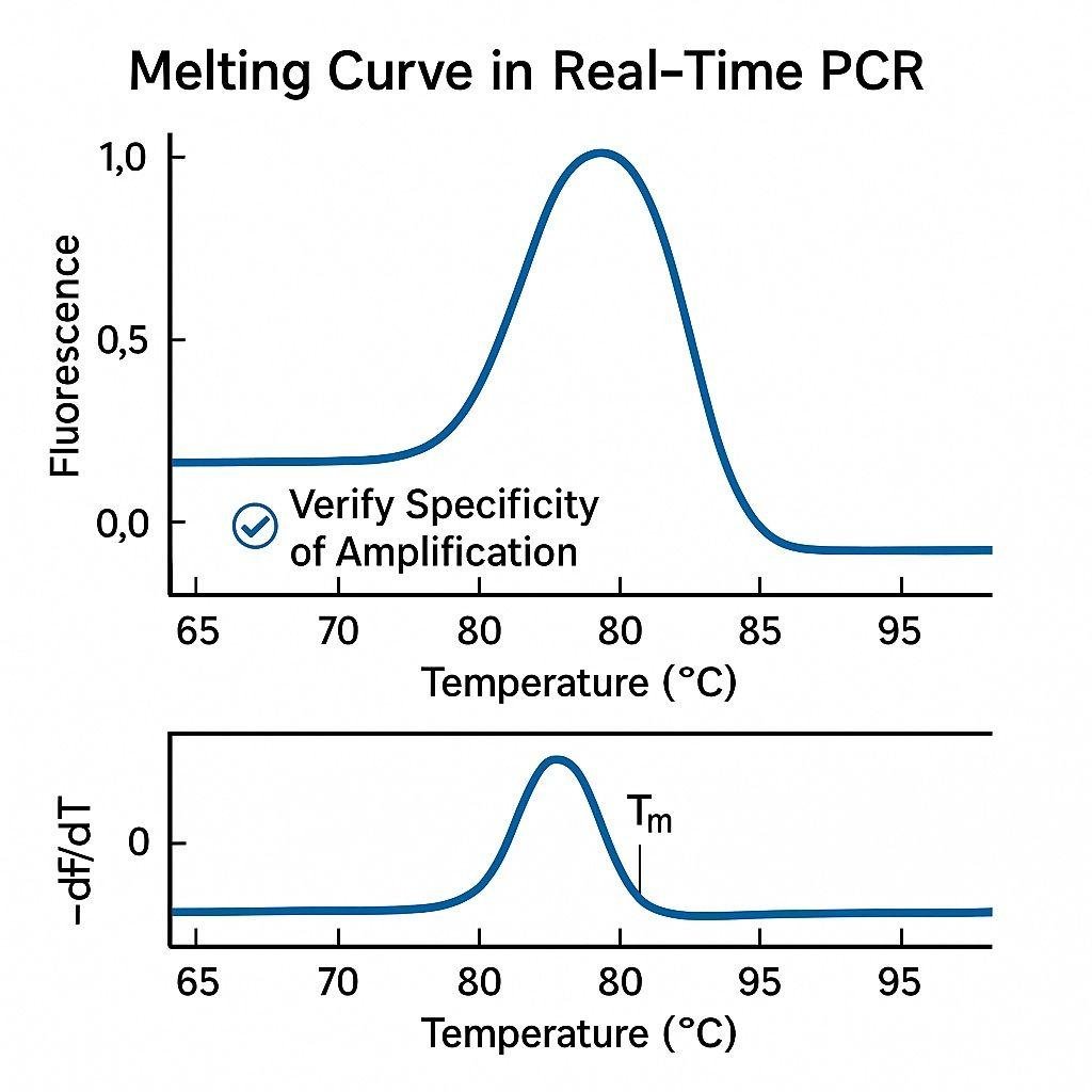 Melting curve in real-time PCR showing fluorescence and derivative plots with one Tm
